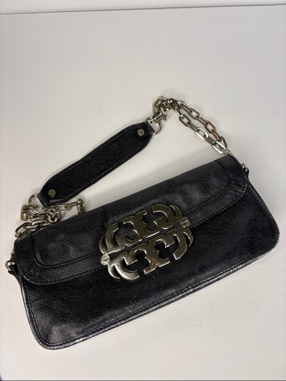 Very Rare Vintage Black Tory Burch Reverse Double T Logo Shoulder/Clutch Bag